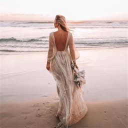 Boho Lace Embroidered Wedding Dress Long Sleeve Deep V Neck Flowy Lace Skirt Beach Bridal свадебное+платье