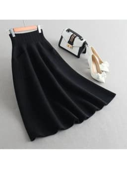 2023 Autumn Winter Warm Wool Knitting Long Skirts Women High Waist with Pocket Loose Female Solid Knit Mid-Calf Skirt ZY7421