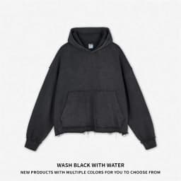 ZODF Retro Winter Men Washed 100% Cotton Boxy Hoodies Unisex Loose Fit Distressed Hooded Pullovers Coats Brand Outfits HY0048