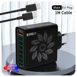 8 Ports USB Charger QC 5.0 Fast Charging EU US KR Plug 65W Fast Charger Power Adapter For iPhone 15 Xiaomi Samsung Wall Charger