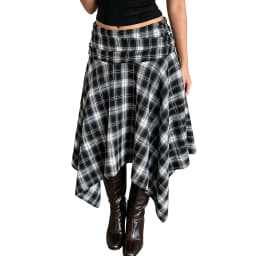 Women's Vintage Irregular Long Skirts Mid Waist Plaid Print Gothic A-Line Skirts