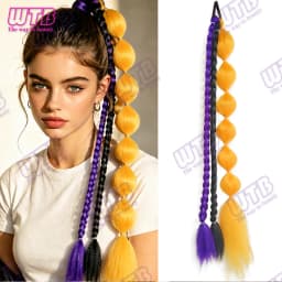 26 inch Purple Braids Ponytail Rubber Band Pre Braiding Hair Synthetic Purple Hair Extensions for Halloween Costume Cosplay