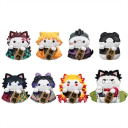 8pcs Q Version Demon Slayer Sitting Ghost Doll Tanjiro Nezuko Inosuke Zenizu Toy Figure Lucky Cat Series PVC Model Birthday Gift