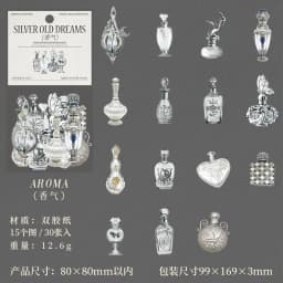Journal GO 30pcs Silver Old Dreams Stickers Vintage Bottles Scrapbook Materials Collage Junk Journal Planner diy Retro Decals