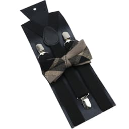 Cotton Brown Plaid Bowtie Suspender Set Elastic Braces Men Black Grey Butterfly Straps Wedding Dress Suit Skirt Accessories Gift