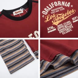 Retro patchwork color blocking casual loose print fake two-piece design sense round neck long sleeved T-shirt for men and women