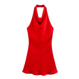 Silk Satin Dress Hanging Neck Collar New Summer Women's Fashion Soft A-Line Skirt High Waist Thin Material No Sleeve