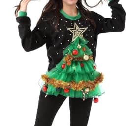 Women's Christmas Sweatshirt 3D Christmas Tree Xmas Lights Ball Decor Pullover Long Sleeve Tee Top For Merry Party Clothes