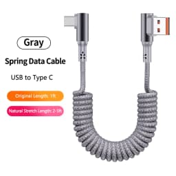 Elbow Coiled USB A to USB C Cable for Car,Retractable Braided Fast Charging Cord Compatible with iPhone 16/17,Samsung Galaxy A17