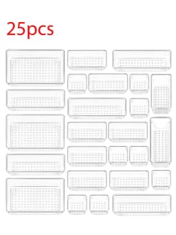 8/25PCS Clear Plastic Drawer Organizers Set, 4-Size Versatile Storage Bins for Makeup, Bathroom, Kitchen & Office, Vanity Drawer Organizer Trays