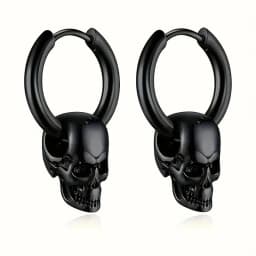 1 Pair Of black Skull Head And Hoops Luxury Earrings of Men's Earring For Jewellery 2024,men's stainless steel earring Women, Go