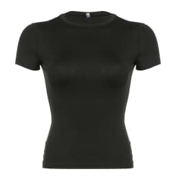 Basic Solid Crop Top Short Sleeve Crewneck Skinny T-shirt Summer Casual Tee for Women Y2K Vintage Top Harajuku Streetwear