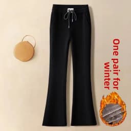 Thickened Fleece Women's Bell Bottom Pants Autumn Winter Warm Casual Trousers Vintage Polyester Fiber High Waist Loose Fit
