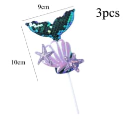 3pcs Mermaid Tail Sequin Cake Topper Muffin Cupcake Toppers for Mermaid Themed Wedding Supply Birthday Party Cake Decorations