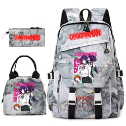 Chainsaw Man Anime Print Student Backpack Set for Girls with Lunch Bag Pencil Case School Daily Use