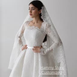 Gorgeous Lace Wedding Dress for Bride Customized Square Neck Long Sleeves Sweep Train Arabic Bridal Gown Vestido De Noiva