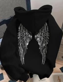 Women Oversized Hoodie Angel Wings Print Pullover Long Sleeve Loose Fit Streetwear Casual Sweatshirt