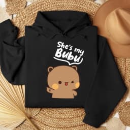 Bubu Dudu Bear Couple Hoodies Matching His & Hers Outfit Pullover Crew Neck Long Sleeve Fashion Soft Comfortable Thermal Hoodie