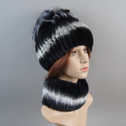 Real Rex Rabbit Fur Hat And Scarf Set Women Winter Knitted Beanie Hat Natural Fur Skullies Beanies Woman Hat Female Cap Elastic