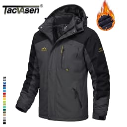 TACVASEN Men's Ski Parka Jacket Waterproof Fleece Lined Insulated Thermal Snowboard Sports Work Winter Jacket with Detached Hood