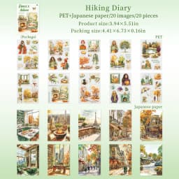 20 Sheets Paris Autumn Series Travel Theme Dual Material Sticker Book for DIY Scrapbooking Photo Frame Collage Decoration