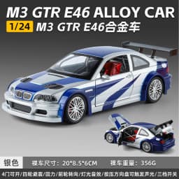 1:24 M3 GTR E46 Racing Alloy Metal Diecast Model Car Sound and Light Pull Back Collectibles Hobby Birthday