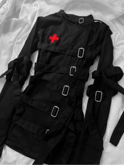 Punk Goth Bondage Strap Buckle Jacket Women Zip‑Up Flare Long Sleeve Top Dark Aesthetic Y2K StreetwearAdjustable StrapOuterwear