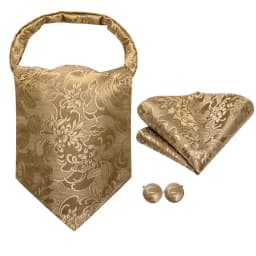 Hi-Tie Silk Mens Ascots Hanky Cufflinks Set Jacquard Paisley Floral Cravat Tie Self Vintage Ascot Black Gray Red Gold Pink Blue