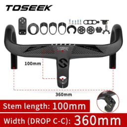 TOSEEK Bicycle Handlebar Drop Bar T800 Road Carbon Handlebar Integrated Road Handlebar Bent Bar Internal Cable Routing Bike Par