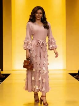 2026 Long-sleeved Skirt Sense Gentle Wind V-neck Loose Dresses Lace Three-dimensional Flower Design Sense Miyake Dress Women