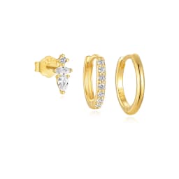 AIDE 925 Sterling Silver 3pcs Set Hoops Earrings for Women 18k Gold Plated Earring Bride Wedding Party Pendientes Fine Jewelry