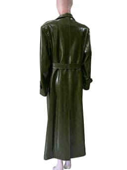 Spring Autumn Loose Extra Long Shiny Patent Faux Leather Trench Coat for Women Peaked Lapel Sahes Double Breasted Overcoat 2026