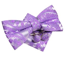 Purple Lilac Lavender Pansy Violet Silk Mens Bow Tie Hanky Cuffs Set Pre-tied Butterfly Knot Bowtie for Male Wedding Business