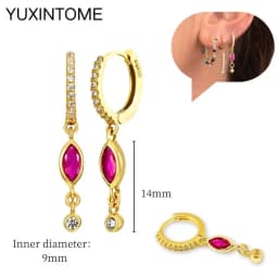 925 Silver Ear Needle Rose Red Hoop Earrings For Women Exquisite Water Drop/Flower/Heart Crystal Piercing Huggie Earring Jewelry