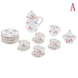 1Set 1:12 Miniature Porcelain Tea Cup Set Chintz Flower Tableware Kitchen