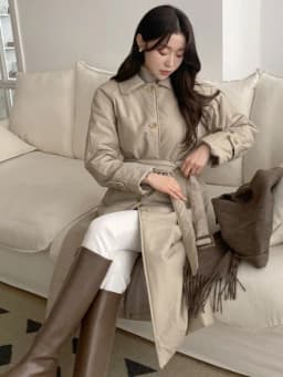Elegant Street Style Cotton Jacket Women's Chic Vintage Lapel Belted Mid-Length Coat Polyester Fabric Long Sleeve Winter Oute...