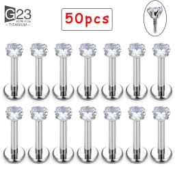 50/100Pcs ASTM F136 Titanium Labret Piercing 16G Flatback CZ Ear Lip Stud Cartilage Tragus Earring Tongue Stud Body Jewelry