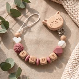 2026 Personalized Baby Pacifier Clip Custom Name Wooden Dummy Chain Silicone Teether Holder BPA Free Baby Shower Gift