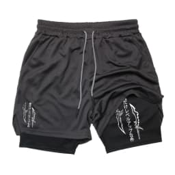 Solo Leveling Print 2in1 Running Workout Shorts for Men Gym Performance Compression Shorts with Phone Loop Athletic Activewear