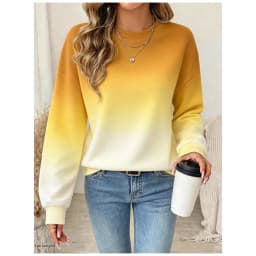 Fashion Gradient Color Personalized Print Pullover Tops Women's Autumn And Winter Long Sleeved Round Neck Warm Casual Sweatshirt