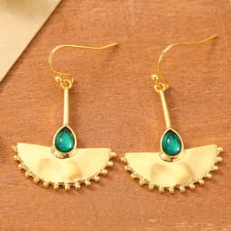 Bohemian Retro Style Water Drop Artificial Gem Hammered Fan Shaped Women Dangle Earrings Suitable For Vacation And Party