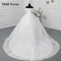 Y&M Novias Customized Off Shoulder Plus Size Vestido De Noiva Wedding Dress Long Train or Floor Appliqe Bridal Tulle Mariage