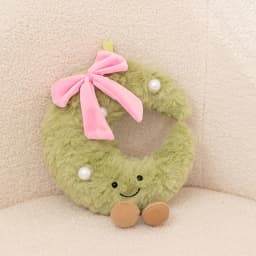 Sweet Green Wreath Plush Toy Stuffed Smiling Humanoid Pink Bow Tie Plushie Kawaii Home Decor Christmas Gift