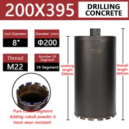 LAANCI Diamond Core Drill Bit Reinforced Concrete Drill Bit Diameter Range 25-200mm Total Length 400mm For Drilling On Concrete
