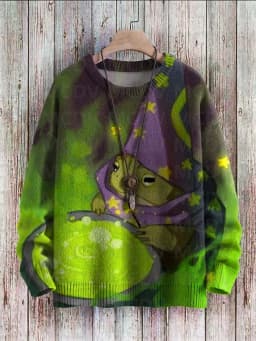 Cute Fox View Art Pattern Print Casual Knit Pullover Sweater Women For Men Sweater