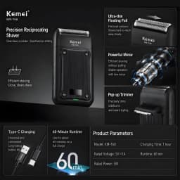 KEMEI 1386/1385 Professional Hair Clipper – Designed for Barbershops and Salons; Features Zero-Gap Blade for Fading, Detailed Styling, and Anti-Snag Performance