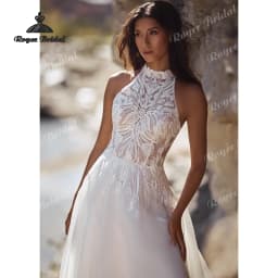 Elegant Halter Pearls Simple A Line Wedding Dresses 2027 Appliqué Flowers Lace Bridal Gown Customized Vestido De Novia