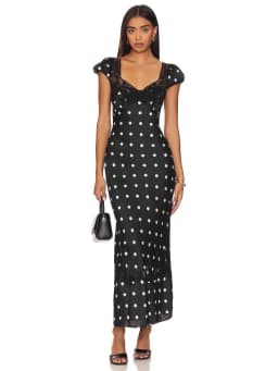 Fashionable Elegant Vintage Lace Patchwork Polka Dot Backless Maxi Dress For Women Luxurious Prom Dinner Party Wedding Guests