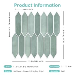 1/10pcs 3D Tile Sticker, Self-adhesive 3D Green Tile Backsplash for Kitchen and Bathroom, Waterproof Mold Resistant, 30x30cm