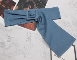 [EAM]  Blue Denim Big Buckle Irregular Split Joint Long Wide Belt Personality Women New Fashion Tide All-match Spring 2026 1Y100